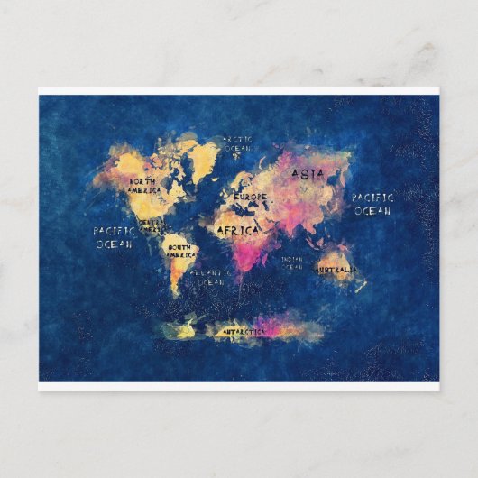 海洋と大陸の世界地図 ポストカード (正面)