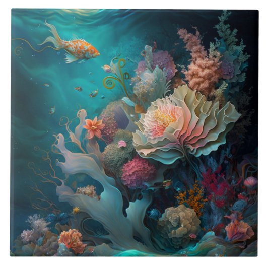 海洋と海洋生物のセラミックタイル タイル (正面)