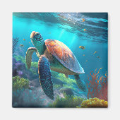 海洋にインスパイアされたカメのイラスト装飾 マグネット (正面)