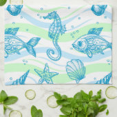 海洋のスケッチパターン キッチンタオル (折り畳み)