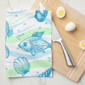 海洋のスケッチパターン キッチンタオル (四つ折り)
