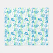 海洋のスケッチパターン フリースブランケット (正面(横))