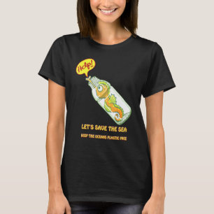 海洋のプラスチックフリー タツノオトシゴの瓶詰め Tシャツ