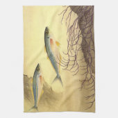 海洋のマグロの魚、ヴィンテージ日本主義アート キッチンタオル (縦)