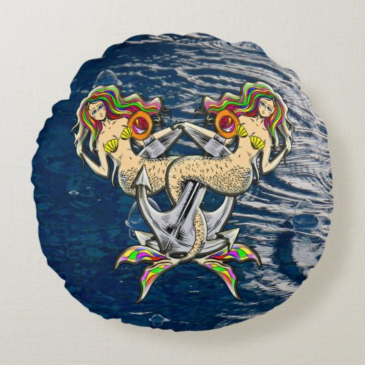 海洋の人魚丸型クッション ラウンドクッション (正面)