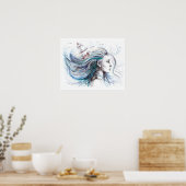 海洋の少女 海洋シュールレアリズム絵画 アート ポスター (キッチン)
