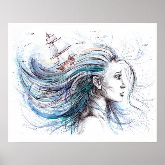海洋の少女 海洋シュールレアリズム絵画 アート ポスター (正面)