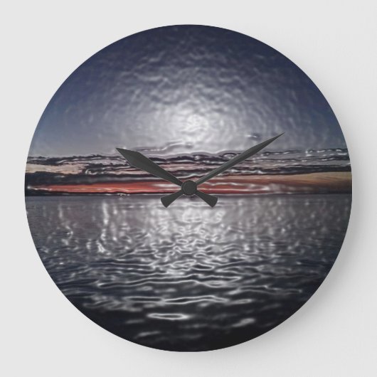 海洋の日没、波立つ水柱時計 ラージ壁時計 (正面)