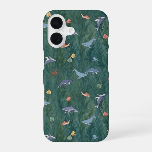 海洋の生き物 (クジラ、タコ、サメ) iPhone 16ケース (裏面)