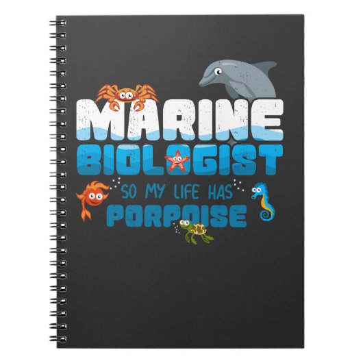 海洋の生物学者のギフトのかわいいタツノオトシゴのイルカのクジラ ノートブック (正面)