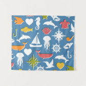 海洋の記号パターン タペストリー (正面(横))