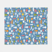 海洋の記号パターン フリースブランケット (正面(横))