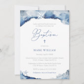 海洋インディゴウォーターカラーボーイバプテスマパーティー 招待状 (正面)