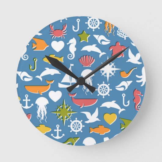 海洋シンボルパターン ラウンド壁時計 (正面)