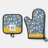 海洋シンボルパターン 鍋つかみ&鍋敷きセット (正面)