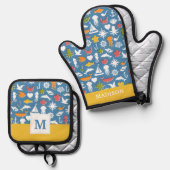 海洋シンボルパターン 鍋つかみ&鍋敷きセット (正面/裏面)