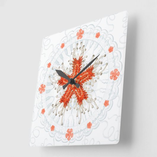 海洋テクスチャのヴィンテージにすむ赤ヒトデ壁時計 スクエア壁時計 (傾斜)