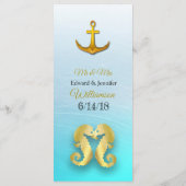 海洋ビーチをテーマにしたアクア結婚ブルーのメニューカード メニュー (裏面)