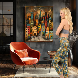 海洋モザイク:抽象芸術ブルーと金ゴールド幾何学模様P カプリレギンス