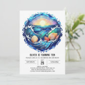 海洋モダン子供の誕生日 招待状 (スタンド正面)