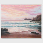 海洋上空の美しい紫色の夕日の油絵 ラッピングペーパー (フラット)