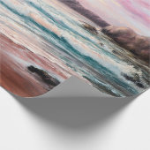 海洋上空の美しい紫色の夕日の油絵 ラッピングペーパー (角)