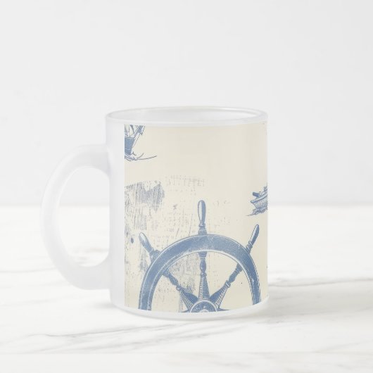 海洋元素入りガラスカップ フロストグラスマグカップ (左)