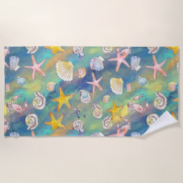 海洋元素魚介類の呼び出し ビーチタオル