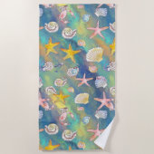 海洋元素魚介類の呼び出し ビーチタオル (正面)