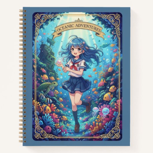 海洋冒険アニメ少女の水中ジャーナル ノートブック (正面)