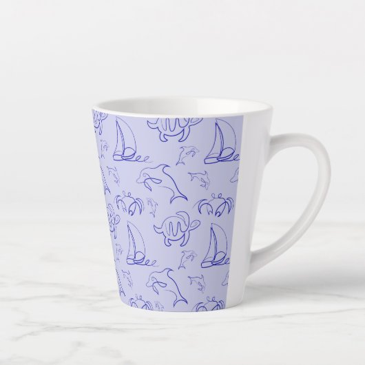 海洋動物と帆船1ラインスケッチパターン カフェラテマグ (右)