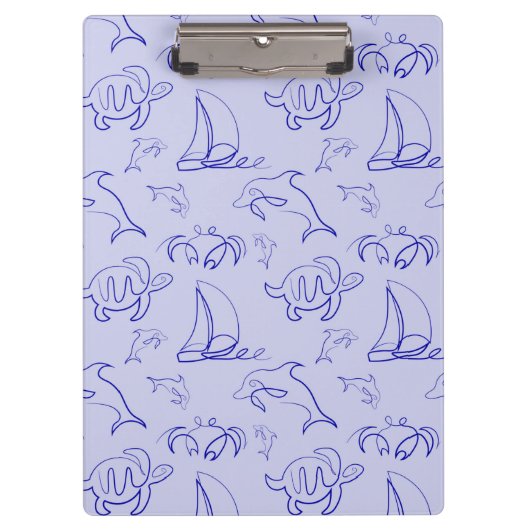 海洋動物と帆船1ラインスケッチパターン クリップボード (正面)