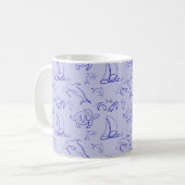海洋動物と帆船1ラインスケッチパターン コーヒーマグカップ (正面左)