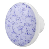 海洋動物と帆船1ラインスケッチパターン  セラミックノブ (右)