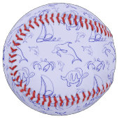 海洋動物と帆船1ラインスケッチパターン ソフトボール (正面左)