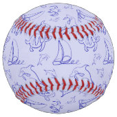 海洋動物と帆船1ラインスケッチパターン ソフトボール (裏面)