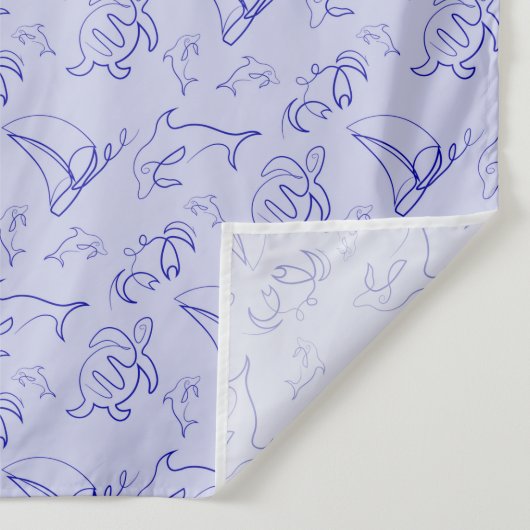 海洋動物と帆船1ラインスケッチパターン タペストリー (詳細)