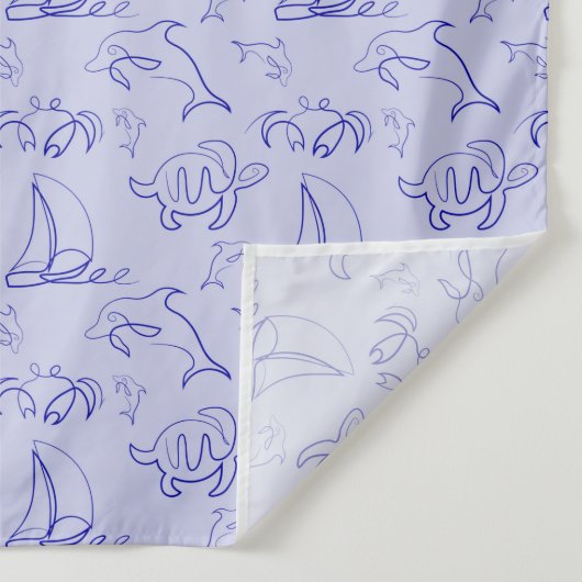 海洋動物と帆船1ラインスケッチパターン タペストリー (詳細)