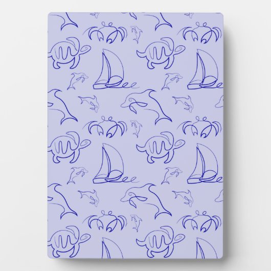 海洋動物と帆船1ラインスケッチパターン フォトプラーク (正面)