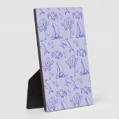 海洋動物と帆船1ラインスケッチパターン フォトプラーク (側面)