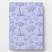 海洋動物と帆船1ラインスケッチパターン フォトプラーク (正面)