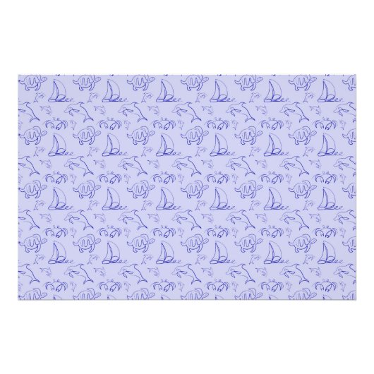 海洋動物と帆船1ラインスケッチパターン フォトプリント            (正面)