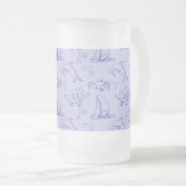 海洋動物と帆船1ラインスケッチパターン フロストグラスビールジョッキ (正面右)