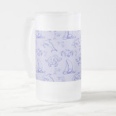 海洋動物と帆船1ラインスケッチパターン フロストグラスビールジョッキ (正面左)