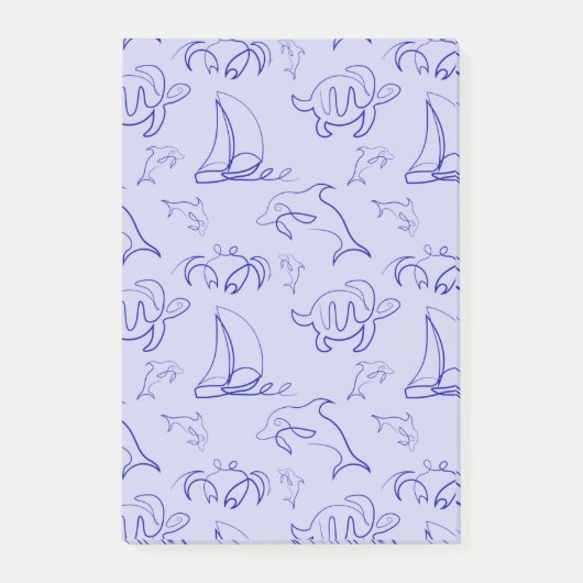 海洋動物と帆船1ラインスケッチパターン ポストイット (正面)