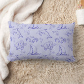 海洋動物と帆船1ラインスケッチパターン ランバークッション (ブランケット)