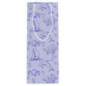 海洋動物と帆船1ラインスケッチパターン ワインギフトバッグ (裏面)