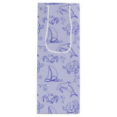 海洋動物と帆船1ラインスケッチパターン ワインギフトバッグ (正面)