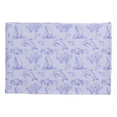 海洋動物と帆船1ラインスケッチパターン 枕カバー (裏面-左)