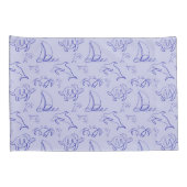 海洋動物と帆船1ラインスケッチパターン 枕カバー (裏面-右)